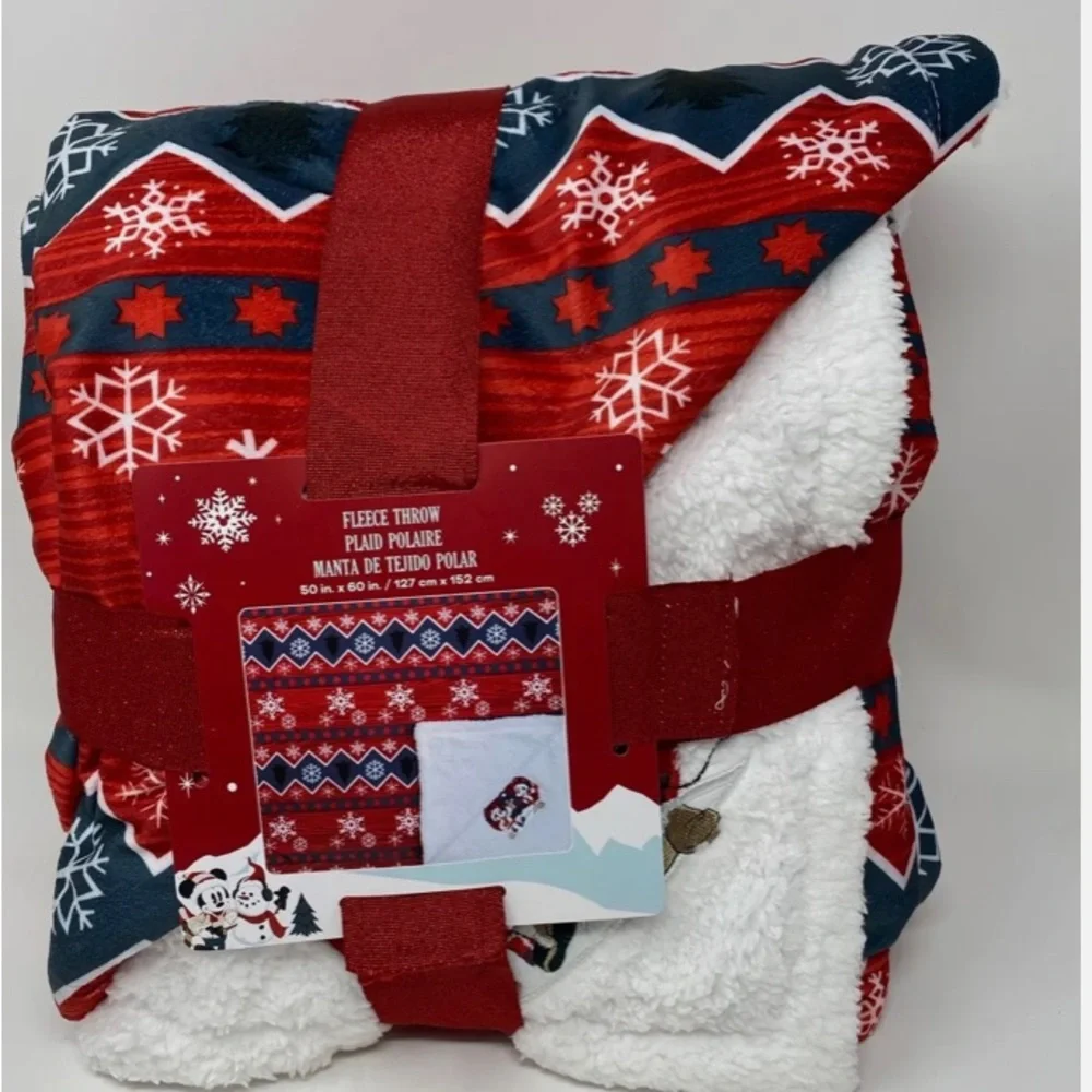 🌲Disney Store Mickey Minnie Holiday Fleece Blanket Reversible Throw 50 x 60 NEW